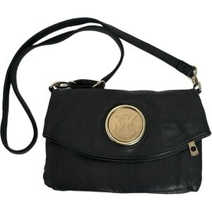 Michael Kors Black Leather Shoulder Strap Purse Crossbody Minimalist Bag Zip Y2K